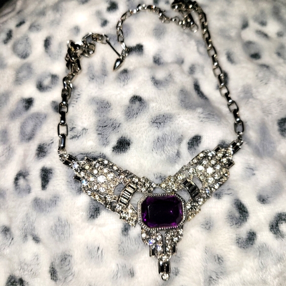 Gorgeous Art Deco Style Park Lane Fuchsia Clear Rhinestone Necklace - Picture 1 of 4